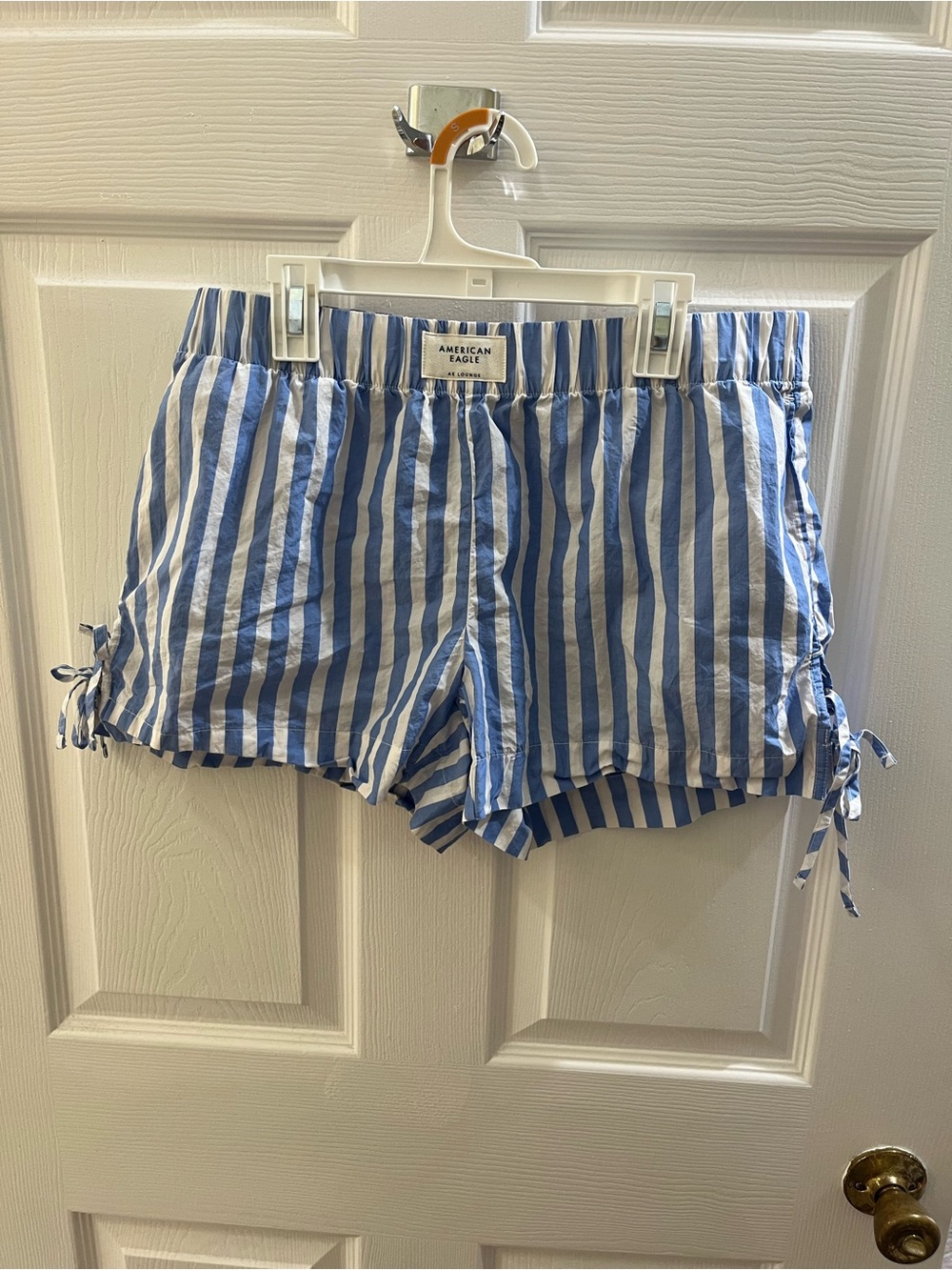American Eagle Outfitters Blue & White Striped High-Waist Tie-Hem Shorts